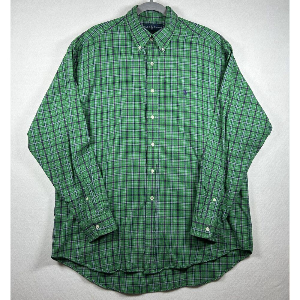 Vintage 90s Ralph Lauren Blake Plaid Button Down Shirt Men's Large Green